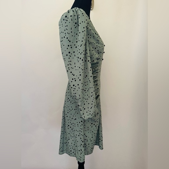 Zara Black Polka Dot V-Neck Long Sleeve Sage Mini Short Dress, Mint Green,Size S - Picture 5 of 15